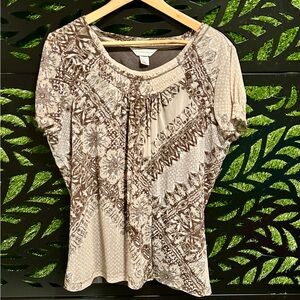 Christopher & Banks Beige and Brown Patterned Blouse, XL